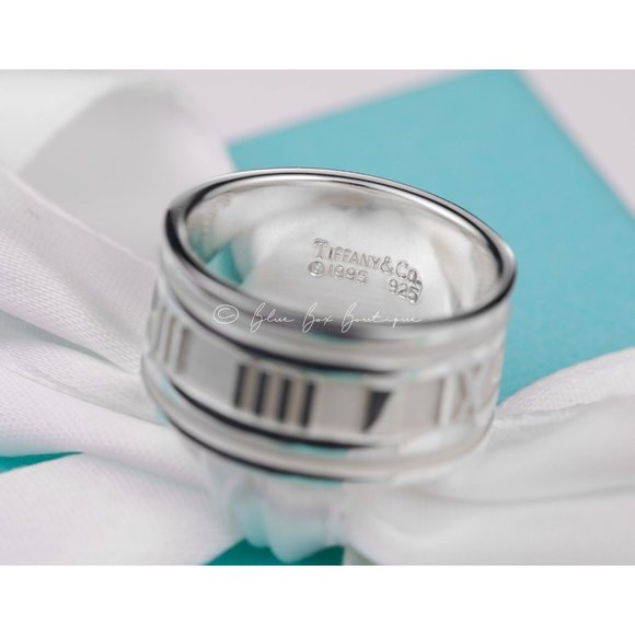 Tiffany & Co. Ring  Silver Atlas Roman Numerals Wide Band Vintage 1995 Size 9.5 - Picture 5 of 10